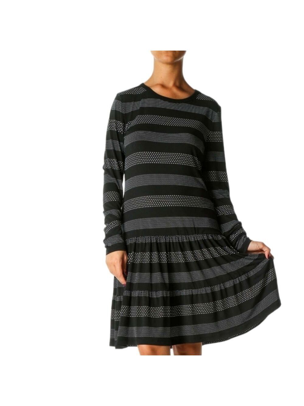 Michael Michael Kors Black Striped Casual Drop Waist Dress